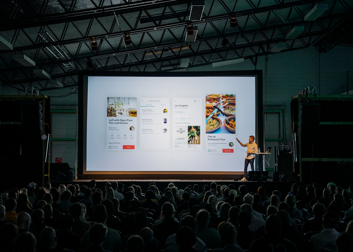 A business leader presenting a point of view to an audience