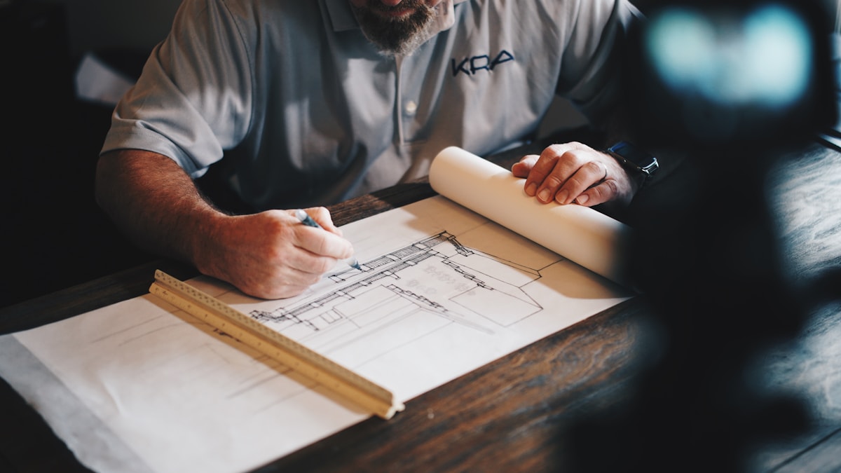 An architect shaping a custom plan with pencil and ruler